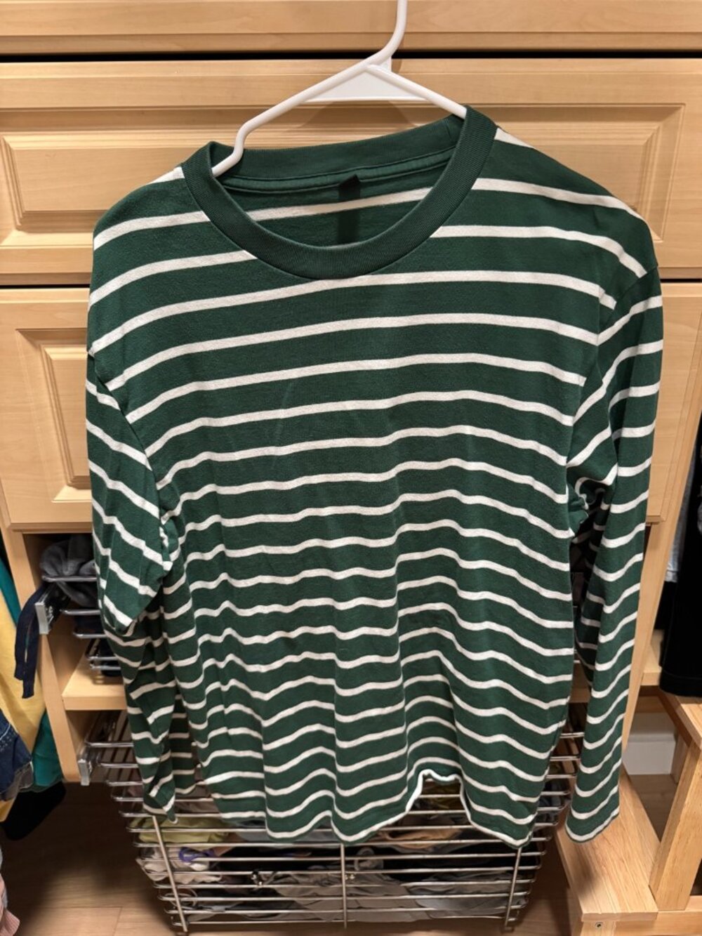 Uniqlo Green & White Striped Long Sleeve Tee — Size S